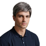 Maxbell 10'' Men's Short Straight Side Part Natural Looking Cosplay Wig Gray