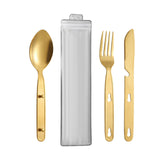 Maxbell 3Pcs Camping Utensils Flatware Spoon Fork Knife for Survival BBQ Backpacking Golden