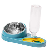 Maxbell Dog Cat Double Bowl Food Water Bowl Tilted Anti Spill Feeder Bow Detachable Blue