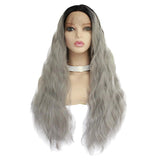 Max Maxb 26 inch Natural Long Wave Synthetic Wig Front Lace Wig Heat Safe Wigs Black Gray