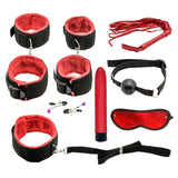 Maxbell 8pcs Couples Adult Toys Plush Handcuffs Strap Whip Rope Bandage Set Red