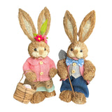 Maxbell Cartoon 2 Pieces Easter Bunny Rabbit Straw Figures 35cm Ornaments Lifelike Style G