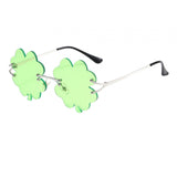 Maxbell Classic Sunglasses Photo Props Rimless Funny Accessories for Party Camping Four Leaf  Light Green