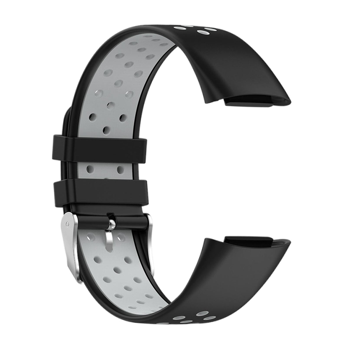 Maxbell Dual Colors Silicone Watchband Soft for Fitbit Charge5 Black Gray