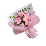 Maxbell Completed Crochet Flower Bouquet Artificial Flowers for Anniversary Birthday Pink