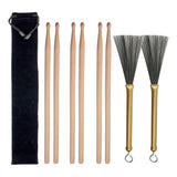 Max Wood Drum Sticks 2pcs Retractable Drum Wire Brushes w/ Handle w/ Storage Bag