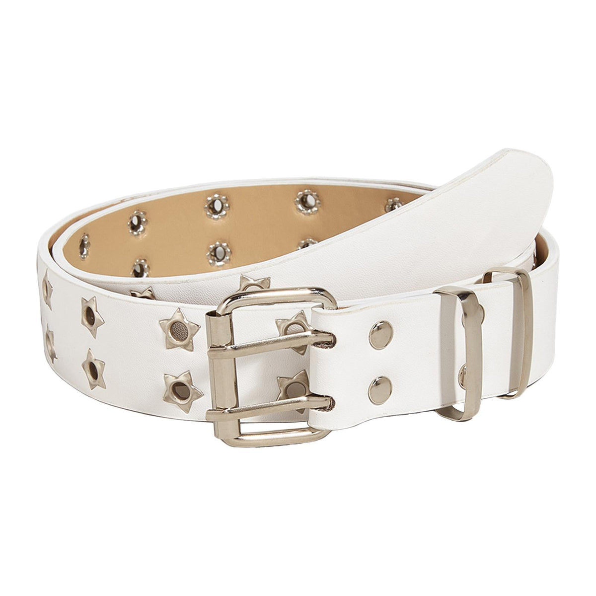 Maxbell Women Leather Belt Decorative Waistband Punk Waist Belt for Jean Pant White
