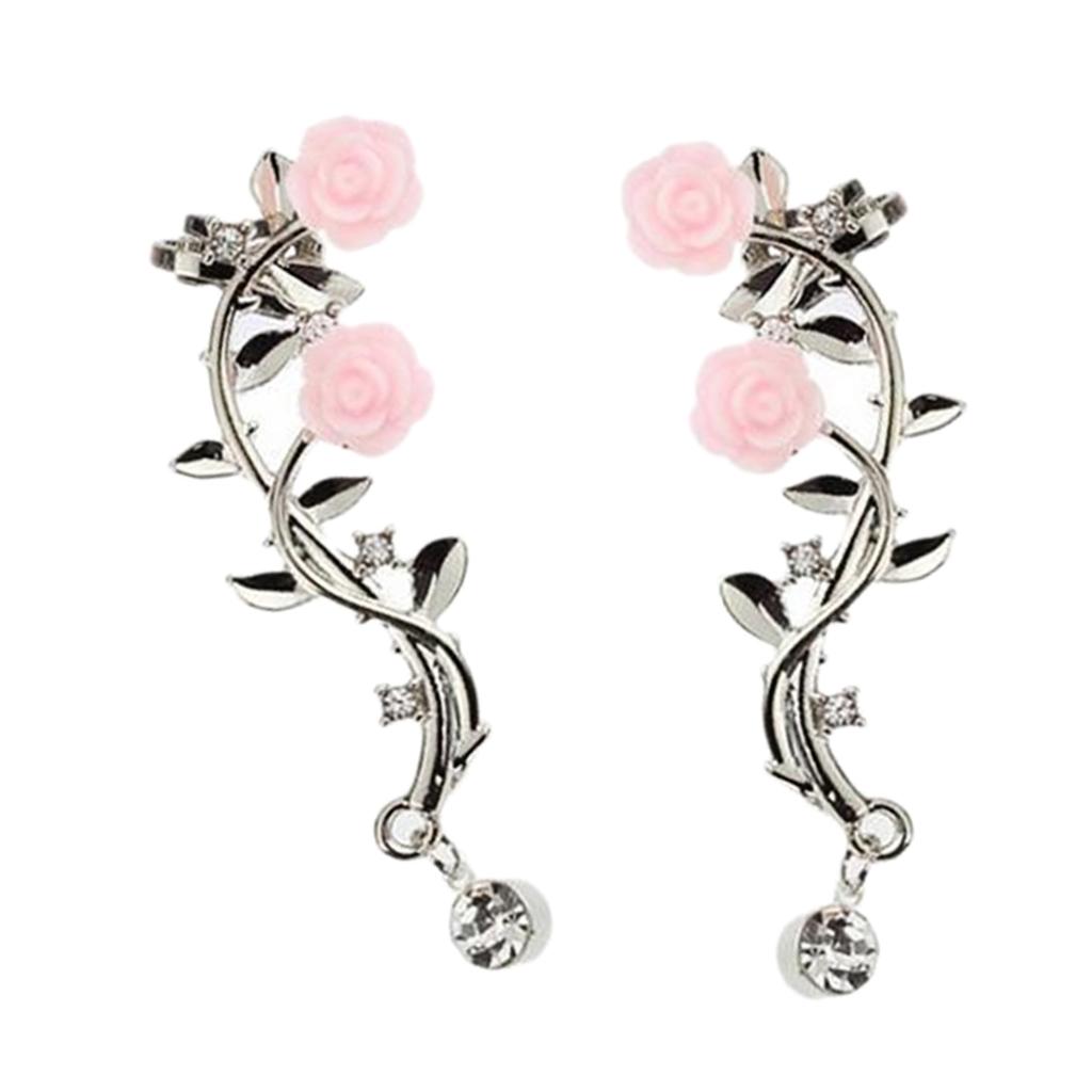 Maxbell Dimante Leaf Ear Cuff Climber Crawler Earrings Women Ear Clip Earring Silver