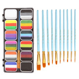 Maxbell 12 Grid Face Body Paint Set Washable with 10 Brushes for Halloween Costumes