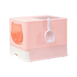 Maxbell Large Cat Litter Box Collapsible Drawer Type Front Door and Top Exit Durable Pink