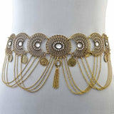 Maxbell Vintage Bohemian Rhinestone Coin Tassel Wedding Gypsy Waist Belt Golden