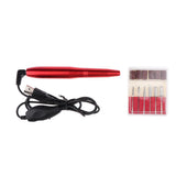 Maxbell 6pcs Electric Nail Drill Bits and Nail Art File Pen Machine Kits Red