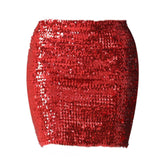Maxbell Fashion Women Skirts Girl Mini Sequin Short Bling Wrap Skirt Streetwear red