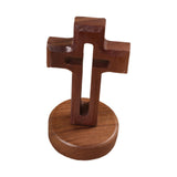 Maxbell Walnut Wood Cross Statue Decoration Artwork Sacred for Tabletop Memorial Round Base