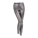 Maxbell High Waisted Tight Stretch Performances Women Fish Scale Mermaid Leggings Argent