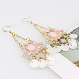 Maxbell Bohemia Shell Disc Dangle Earrings Crystal Rhinestone Inlaid Jewel Accessory