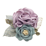 Max Korean Style Rose Flower Shawl Brooch Pin Groom Bridal Corsage Purple