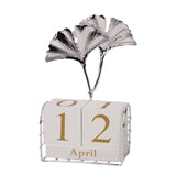 Maxbell Perpetual Calendar Date Display Exquisite for Decoration Table Top Ginkgo Leaf Silver