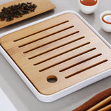 Max Bamboo Tea Tray Drainage Water Storage Kung Fu Tea set White S