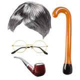 Maxbell Old Lady Wig Costume Set Granny Wig for Women's Halloween Dress Up StyleC