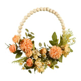 Maxbell Artificial Flower Wreath Garland Door Hanging Wooden Beads Hoop Decor Orange Yellow