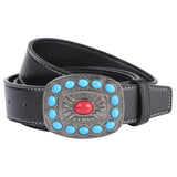Maxbell Fashion Men Belt Casual Turquoise Buckle Adjustable Western Belt Waist Strap Black