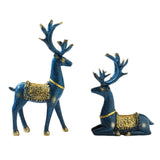 Maxbell 2Pcs Reindeer Figurines Animal Ornament Deer Statues for Bookcase Decoration Blue