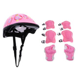 Maxbell 7 Pieces Kids Child Multi-Sport Helmet With Knee Pads Elbow Wrist Protection Set for Skateboard Cycling Skate Scooter - Pink
