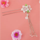 Maxbell Retro Hairpin Chinese Hair Stick Vintage Long Tassel Floral Headwear White