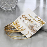 Max 9 Pairs Assorted Multiple Hoop Drop Dangle Long Earrings Studs Set Gold