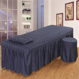 Maxbell SPA Massage Table Linen Set Bed Skirt Pillow Case Stool Cover Dark Blue-S