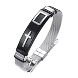 Maxbell 12mm Width Fashion Stainless Steel Adjustable Men Cross Bracelet  Black