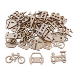 Maxbell 50 Pieces Unfinished Wood Vehicle Shape Wooden Pieces Embellishments 40x20mm