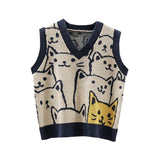 Maxbell V Neck Knitted Sweater Vest Waistcoat Cute Cartoon Animal Patterns