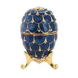 Maxbell Mini Enamel Rhinestone Easter Egg Jewelry Box Wedding Ring Box Dark Blue