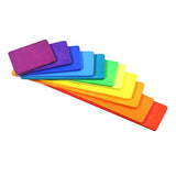 Maxbell 11PCS Handmade Wooden Rainbow Building Blocks Boards Toddler Montessori Toy