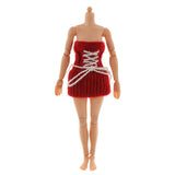 Maxbell Elegant Lace Up Knit Party Gown Dress For 1/6 Barbie Dolls Accessories Red