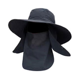 Maxbell Sun Cap with Detachable Neck Flap Cover Beach Backpacking Unisex Fishing Hat Black