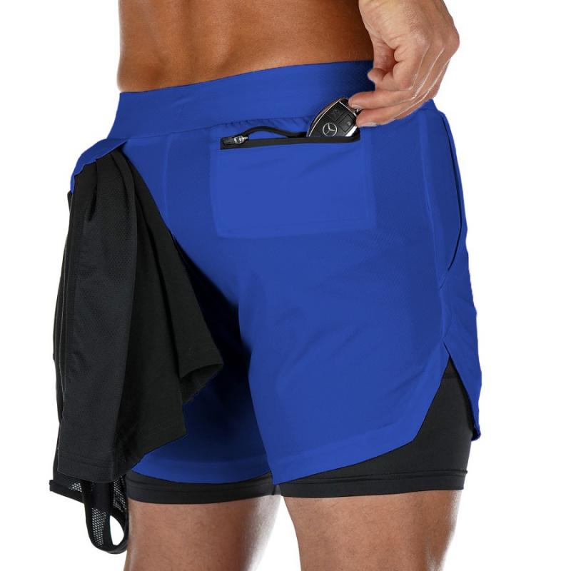 Maxbell Men 2 In 1 Double-Deck Quick Dry GYM Sport Shorts M Blue