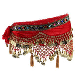 Max Womens Sequins Belly Dance Hip Scarf Wrap Skirt with Gold Coins Red