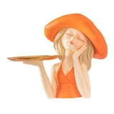 Maxbell Creative Girl Statue Storage Tray Collectable Resin Craft for Bedroom Decor Orange