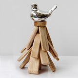 Maxbell European Pastoral Style Bird Ornament Wooden Dispaly Stand Silver Color - Aladdin Shoppers