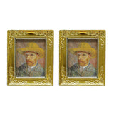 Maxbell 2pcs 1:12 Dollhouse Gold Picture Frame Decor Accessories Self-portrait