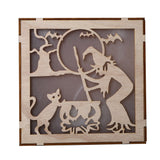 Max Square Wood Hollowed Halloween Decorations LED lights Witch+Bats+Cat