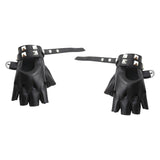 Maxbell PU Leather Gloves Hollow Out Mittens Snap for Outdoor Sports Men Women Teens black