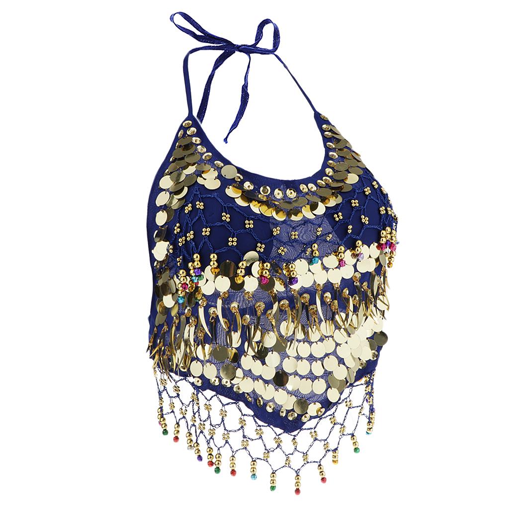 Max Belly Dance Costumes Bra Halter Top Sequin Performance Outfits  Royal Blue