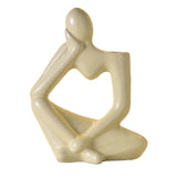 Maxbell Thinker Statue Ceramic Vase Figurine Craft for Home Living Room Cabinet Beige