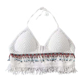 Maxbell Bohemia Crop Top Corset Vest Hollow Out Tank Camis Bralette for Women Rave 37cmx26cm White with Beads