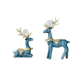 Maxbell Modern Reindeer Figurines Ornaments Deer Statues for Home Table Decor Geometric Blue