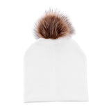 Max Baby Hat Faux Fur Baby Cap Cotton Pompom Bobble Hat for Kids  White